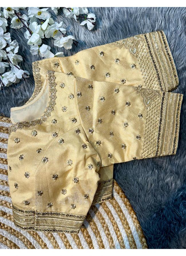 Soft Milan Silk Light Yellow Wedding Wear Embroidery Work Readymade Blouse